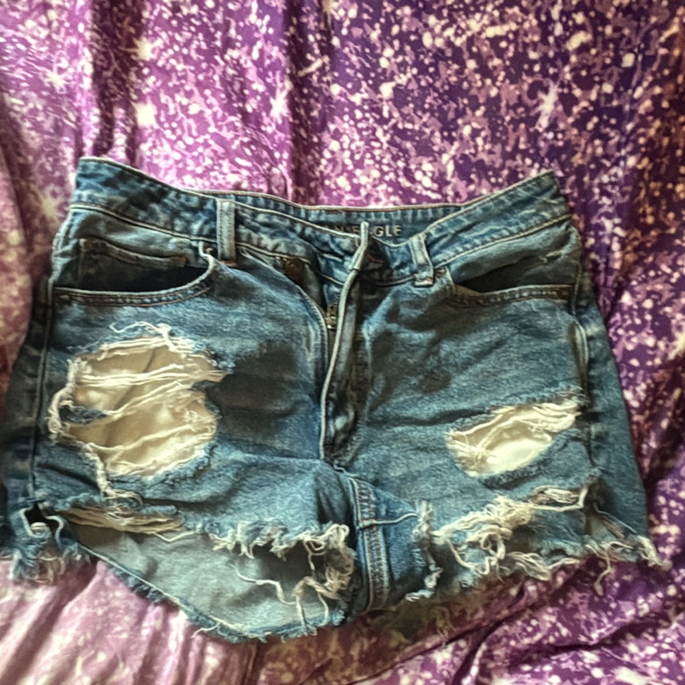 American Eagle Outfitters Blue Distressed Jean Shorts